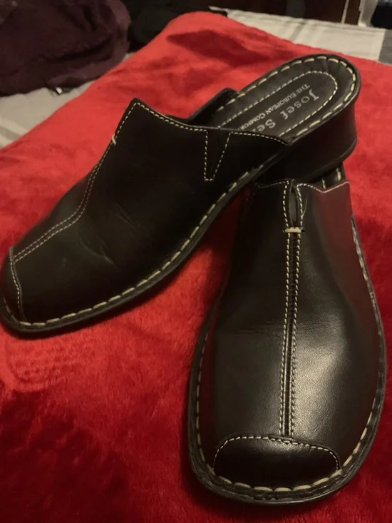 Josef Seibel Women’s Black Leather Slip-On Mules Size 7.5 Retail $175 Worn Once - Picture 2 of 5